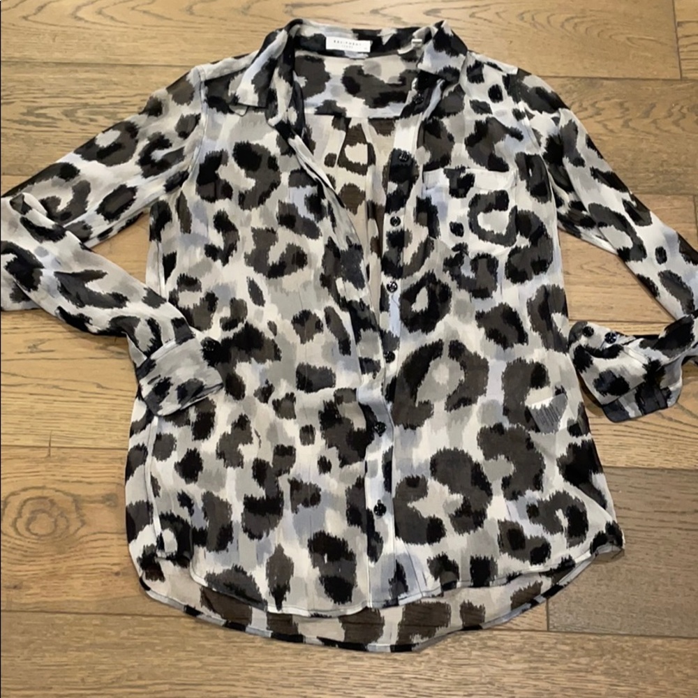 Equipment Sheer Button Down With Leopard Print - image 1